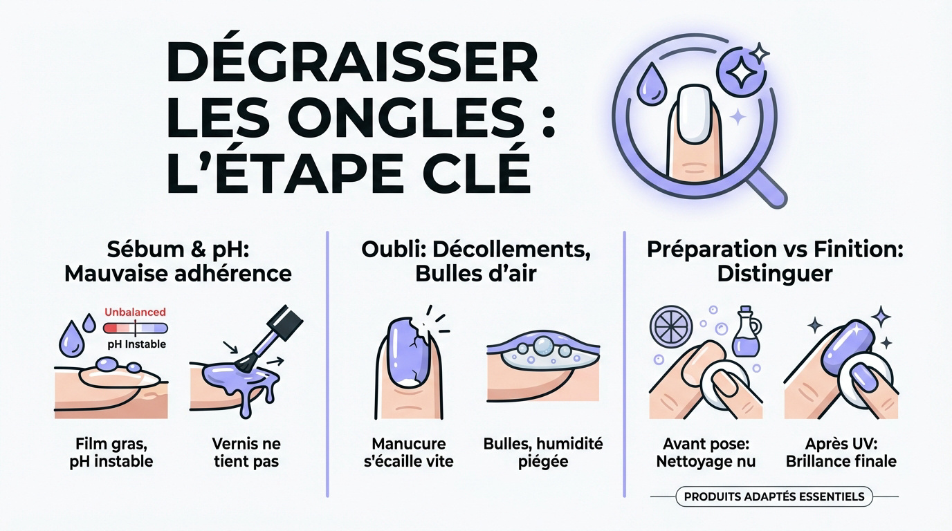 Dégraisser les ongles avant la pose pour une meilleure adhérence
