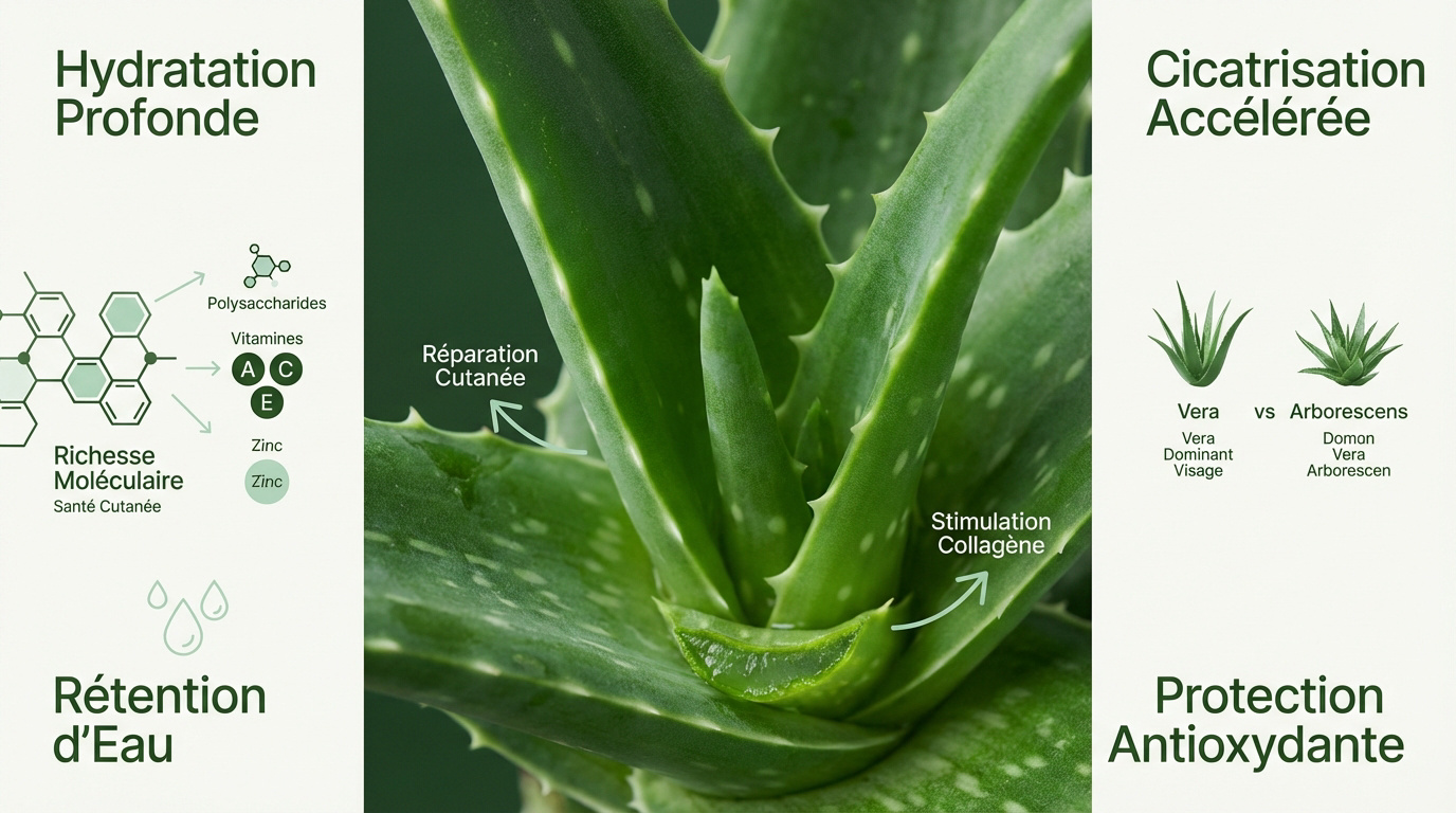 Infographie détaillée des bienfaits et de la composition nutritionnelle de l'aloe vera pour la peau