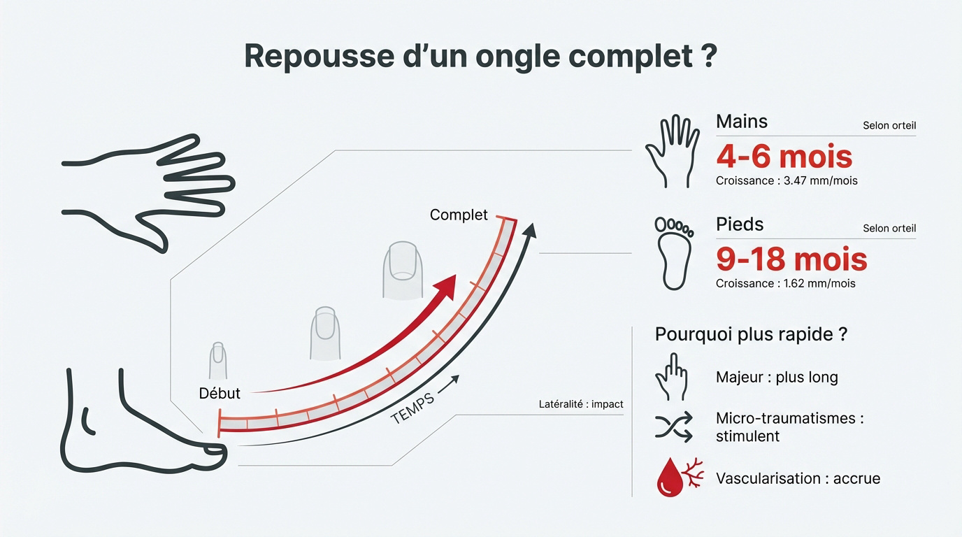 Comparaison du temps de repousse entre les ongles des mains et des pieds