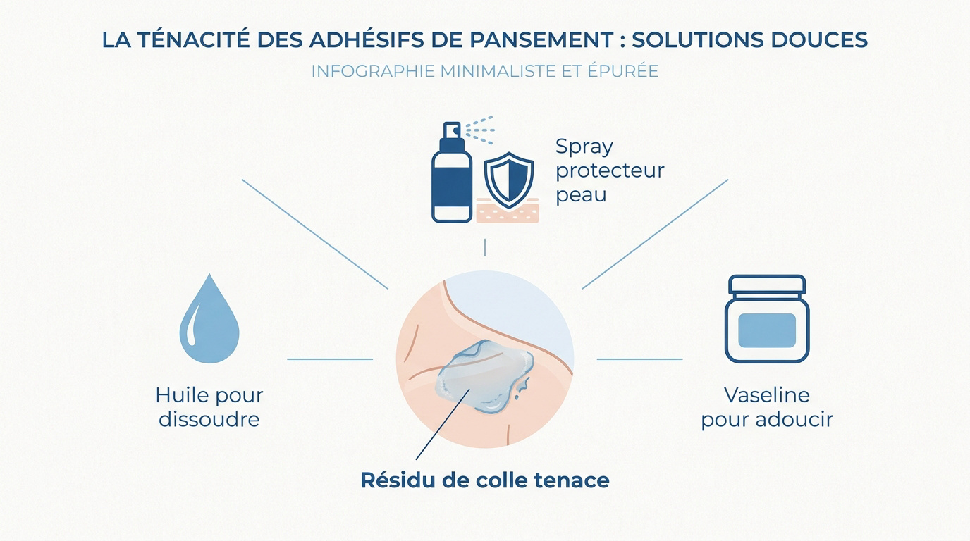 Retrait doux de résidus de colle de pansement sur la peau avec des solutions naturelles