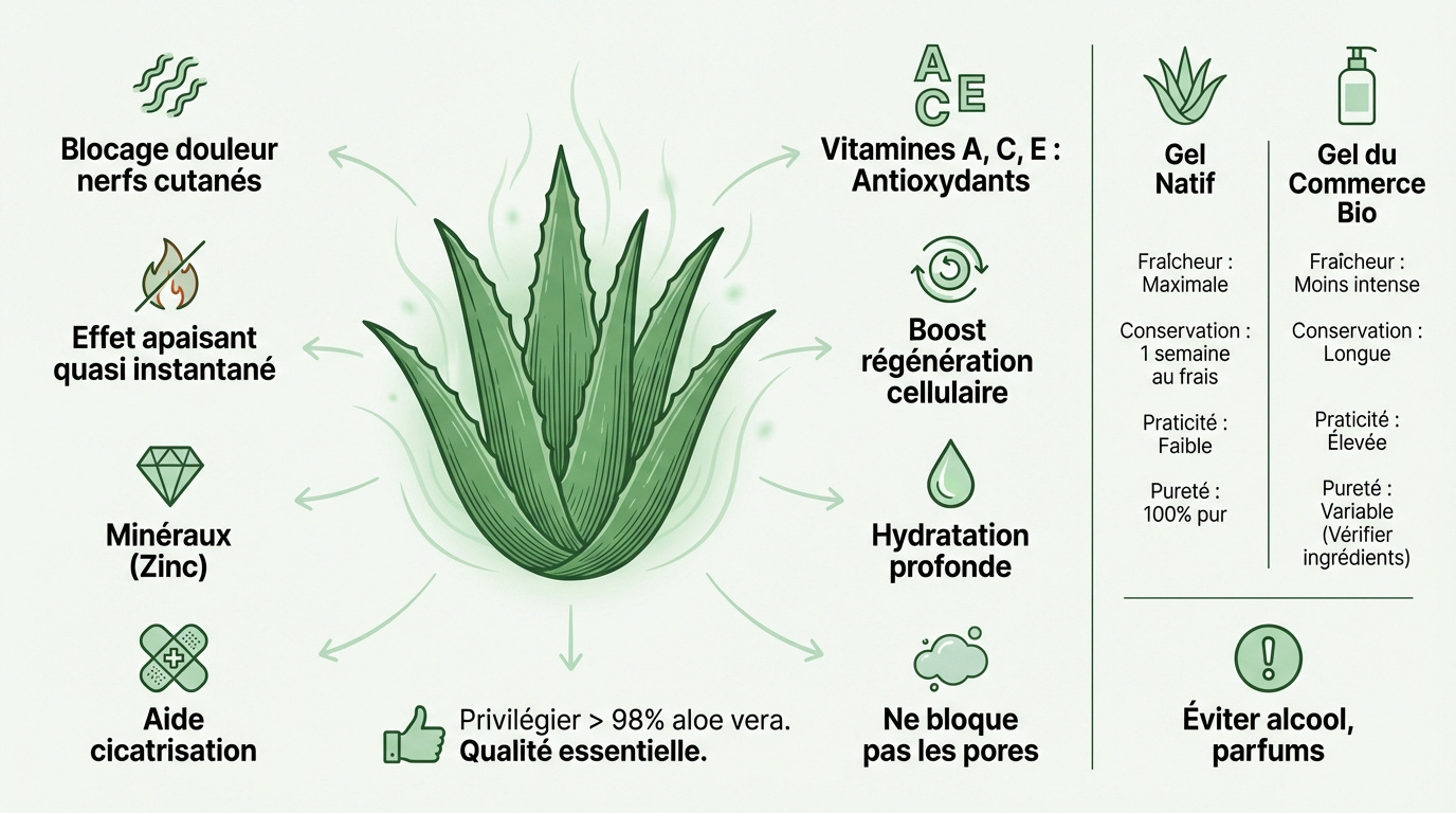 Comparaison entre le gel d'aloe vera natif et le gel du commerce pour soigner la peau