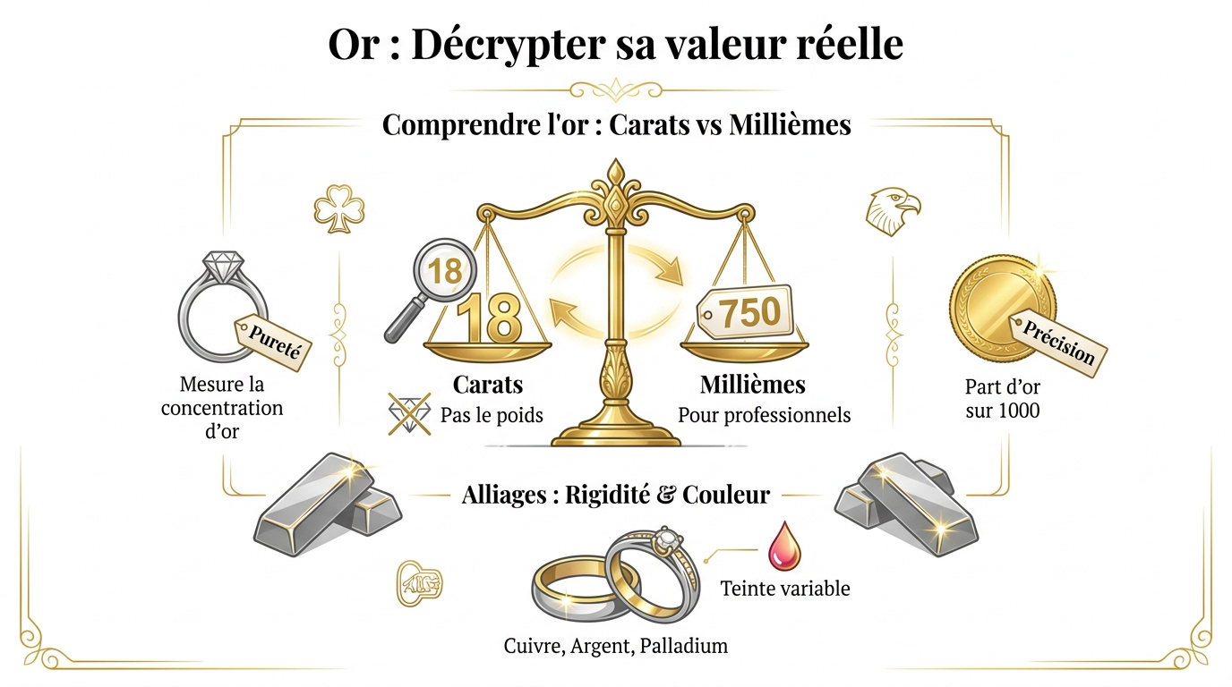 Comparaison entre les carats et les millièmes pour mesurer la pureté de l'or