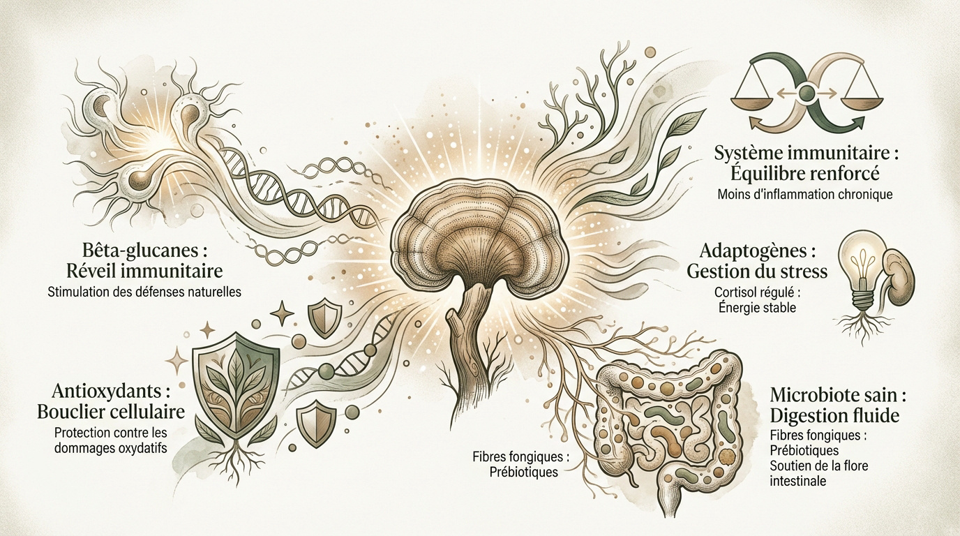 Champignons médicinaux renforçant le système immunitaire et la vitalité