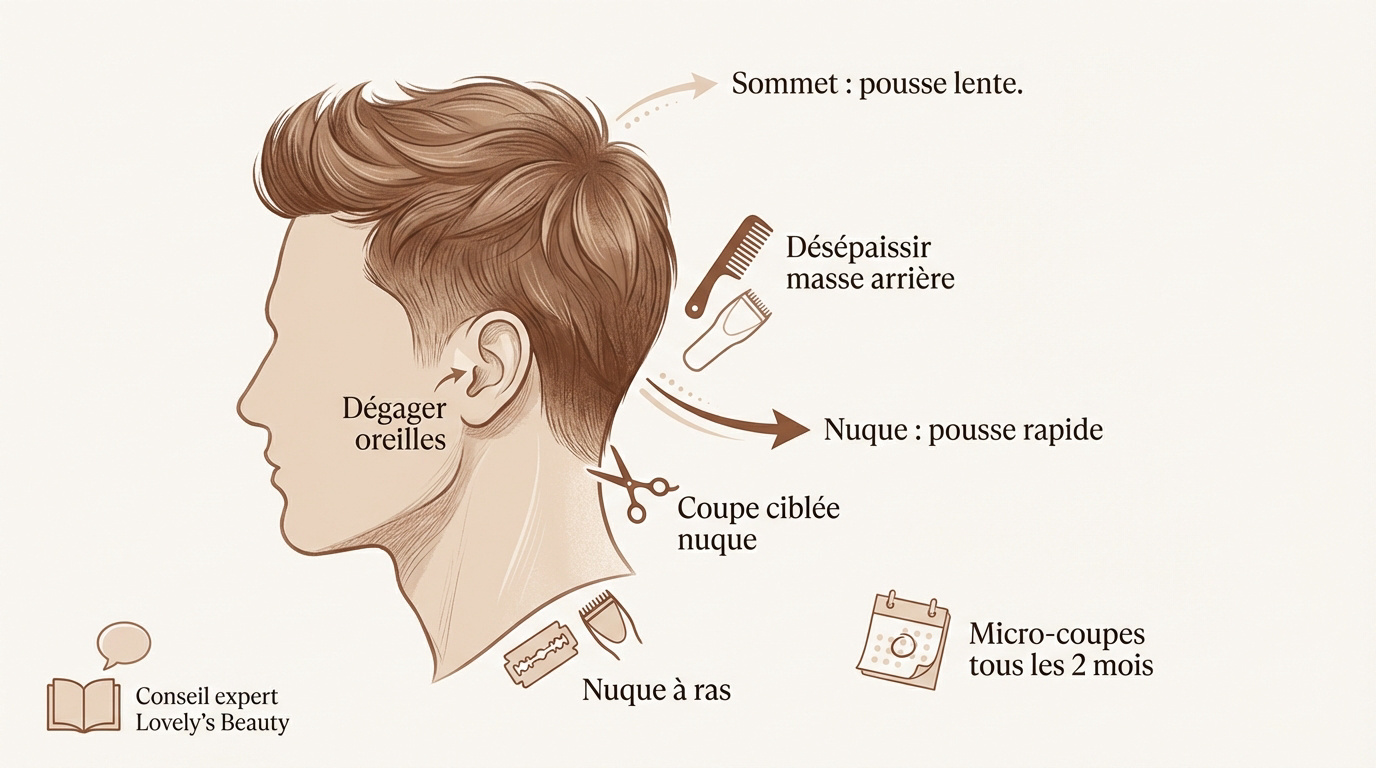 Femme ajustant sa coupe courte pour éviter l'effet mulet pendant la repousse